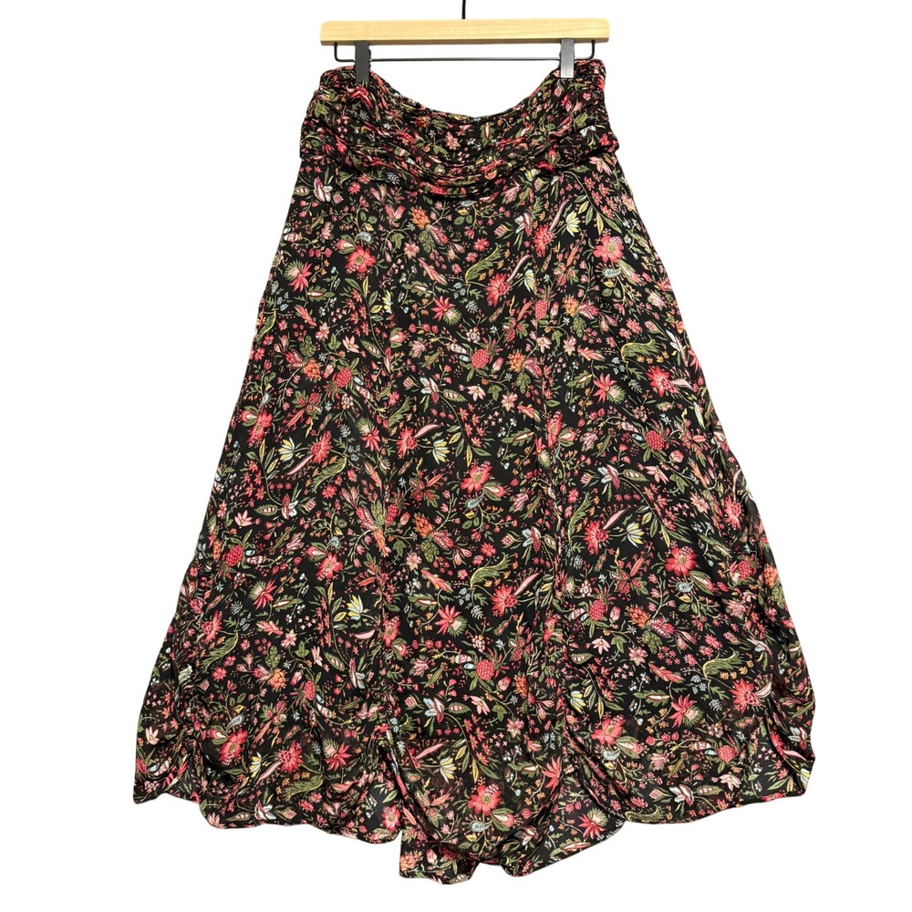 Sundance Silk Maxi Skirt Women S Black Multi Floral Smocked Waist Tulip Hem Boho